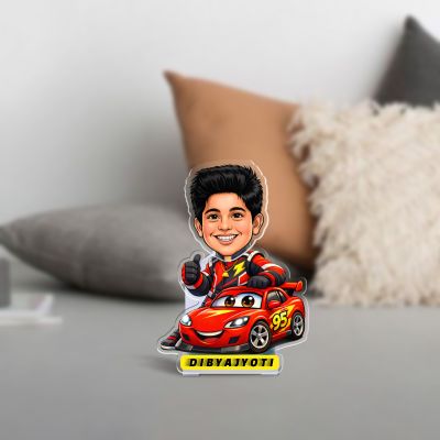 Personalized Racing Car Theme Bobblehead Caricature Standee for Car Dashboard Decor  Birthday Gift for Son, Brother, or Boyfriend  Solar Powered Moving Head Feature